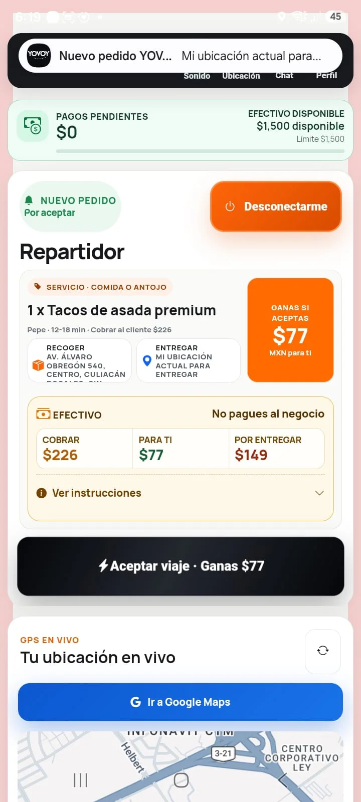 Información necesaria para evaluar y aceptar un viaje.